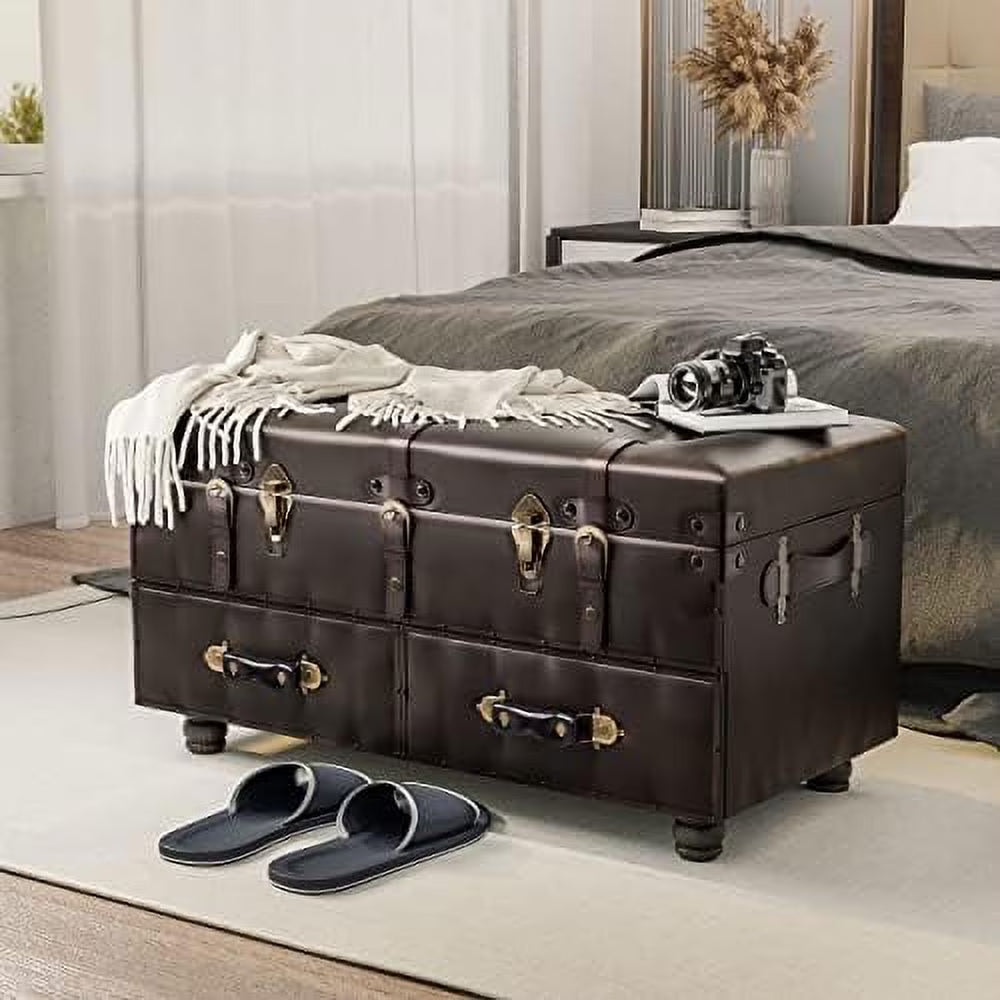Vintage Faux Leather Ottoman Bench D7260