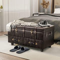 Vintage Faux Leather Ottoman Bench D7260