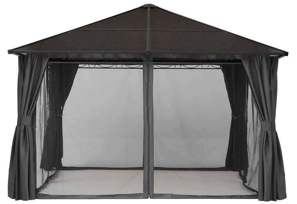 10x10 Hardtop Patio Gazebo with Netting and Screen Walls Curtains, Dark Gray W959