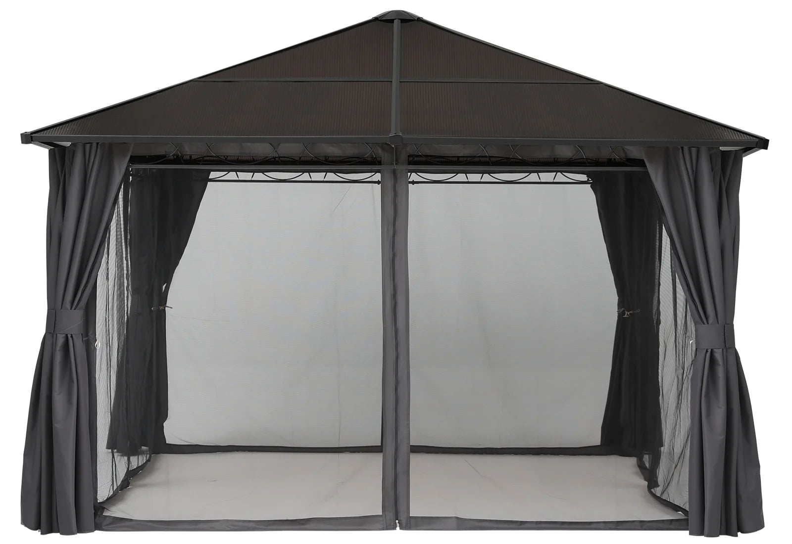10x10 Hardtop Patio Gazebo with Netting and Screen Walls Curtains, Dark Gray W959