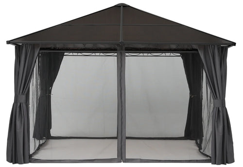 10x10 Hardtop Patio Gazebo with Netting and Screen Walls Curtains, Dark Gray W959