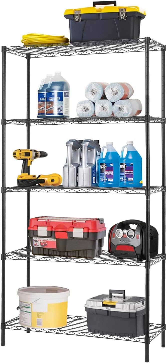 Black 5 Shelf Wire Shelving Unit, Pack of 2 Q439173