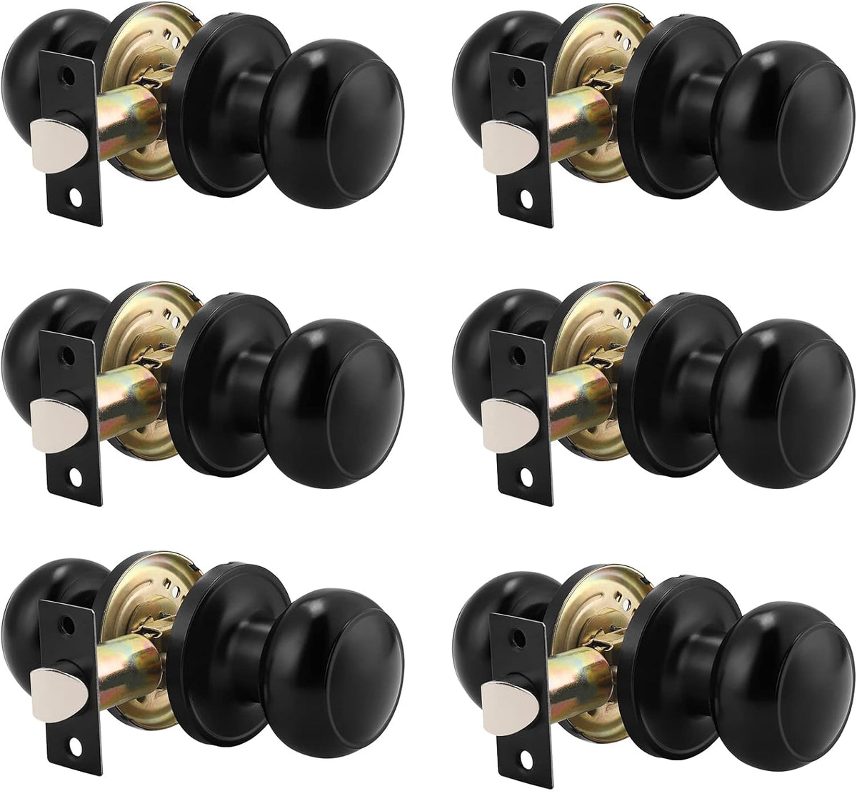 6 Pack Round Passage Door Knob Black Finish Door Hardware S83809