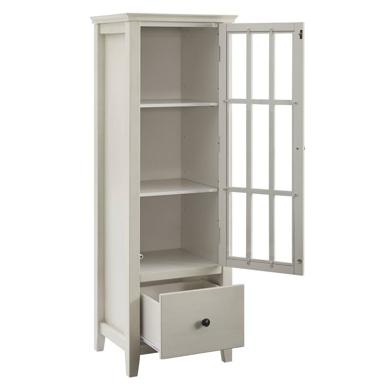 Antique White 3-Shelf Glass Curio Cabinet C1801