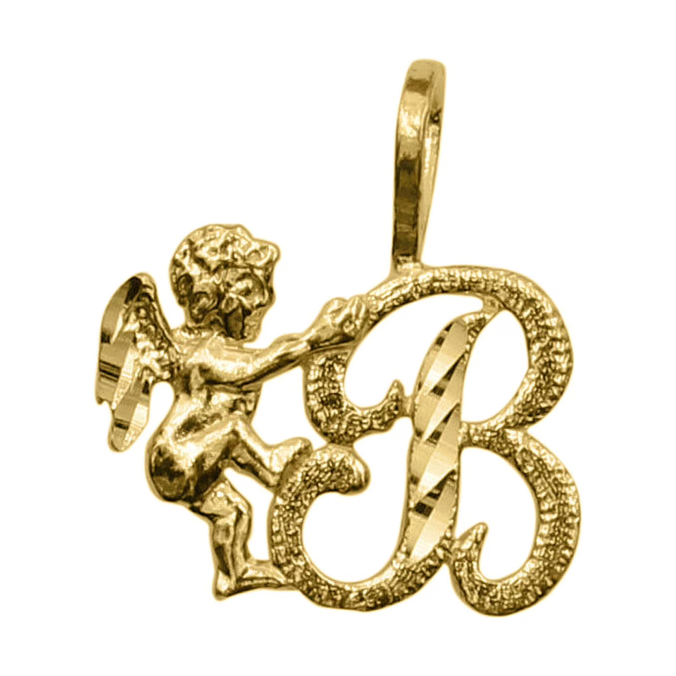 14K Yellow Gold Cherub Cursive Initial Letter 'B' Pendant N130