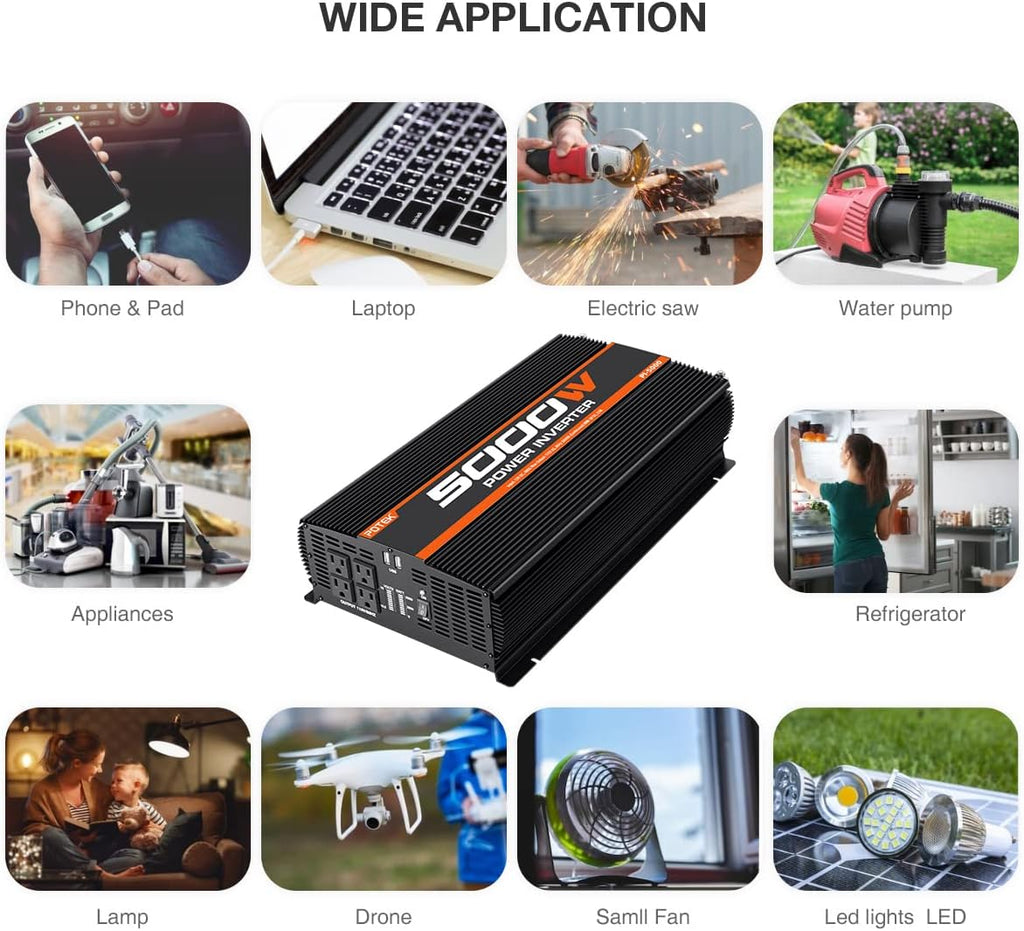 5000W Power Inverter 4 AC Outlets 12V DC to 110V AC Car Inverter with 2 USB Ports R525920