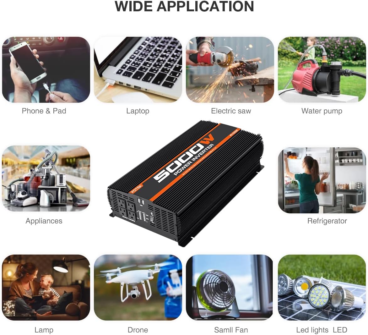 5000W Power Inverter 4 AC Outlets 12V DC to 110V AC Car Inverter with 2 USB Ports R525920