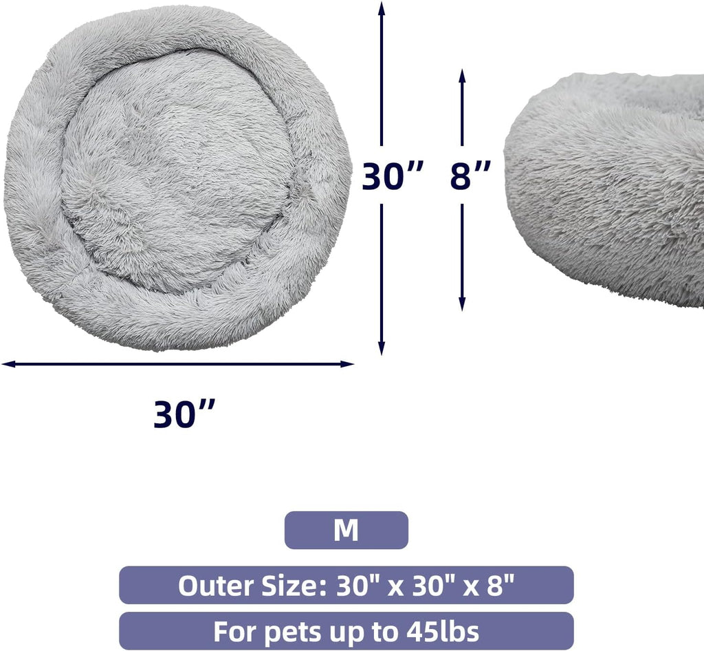 Round Donut Washable Faux Fur Dog Cat Bed (32 inch) Pack of 2 B4239