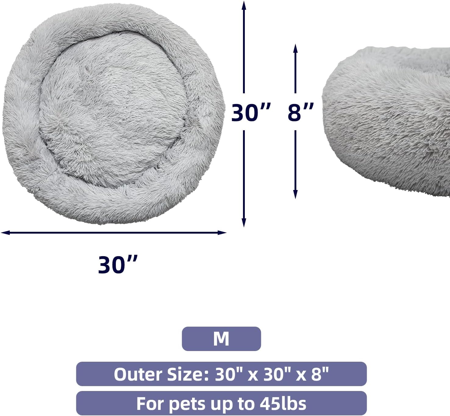 Round Donut Washable Faux Fur Dog Cat Bed (32 inch) Pack of 2 B4239