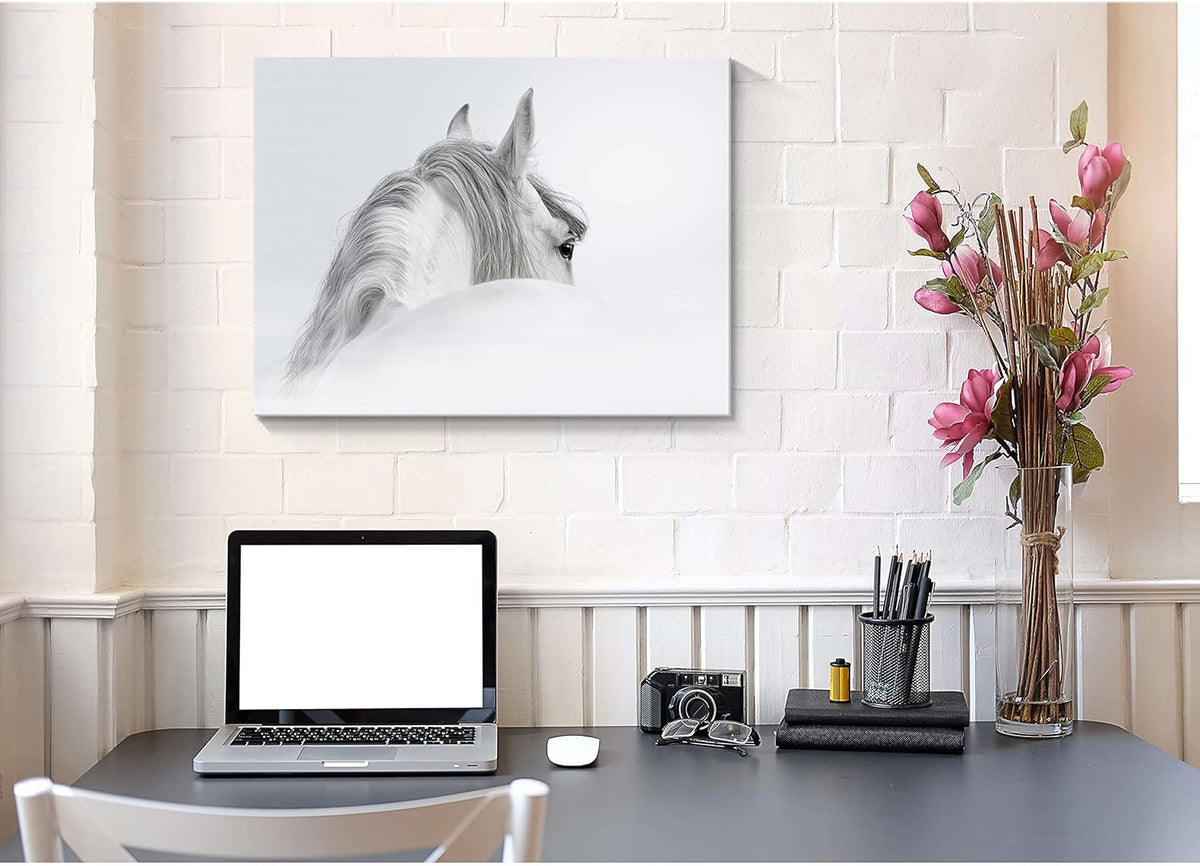 Canvas Wall Art White Wildlife Artwork Vintage Pony Portrait Painting Print Western Farm Animal Picture M314