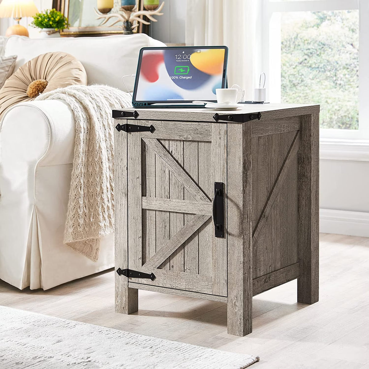 Farmhouse Square End Side Table with Charging Station S7676