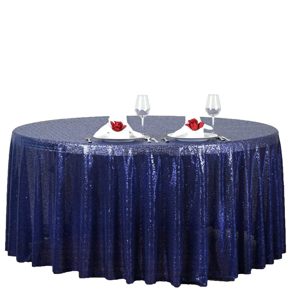 120 inch Sequin Round Tablecloth, Blue T7633