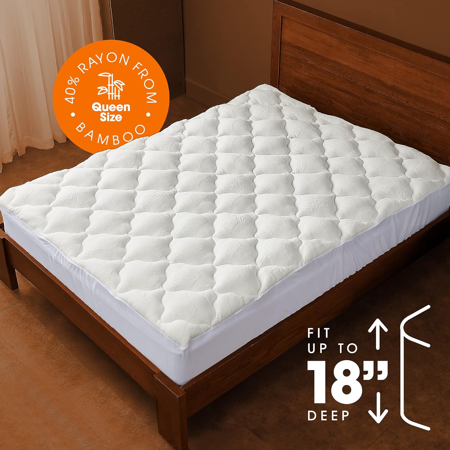 California King Plush Bamboo Fitted Mattress Topper Protector E287347