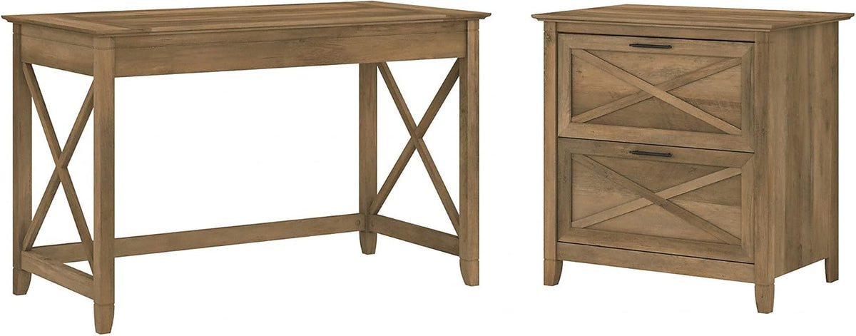 48W Cape Cod Gray Writing Desk with 2 Drawer Lateral File Cabinet Y767