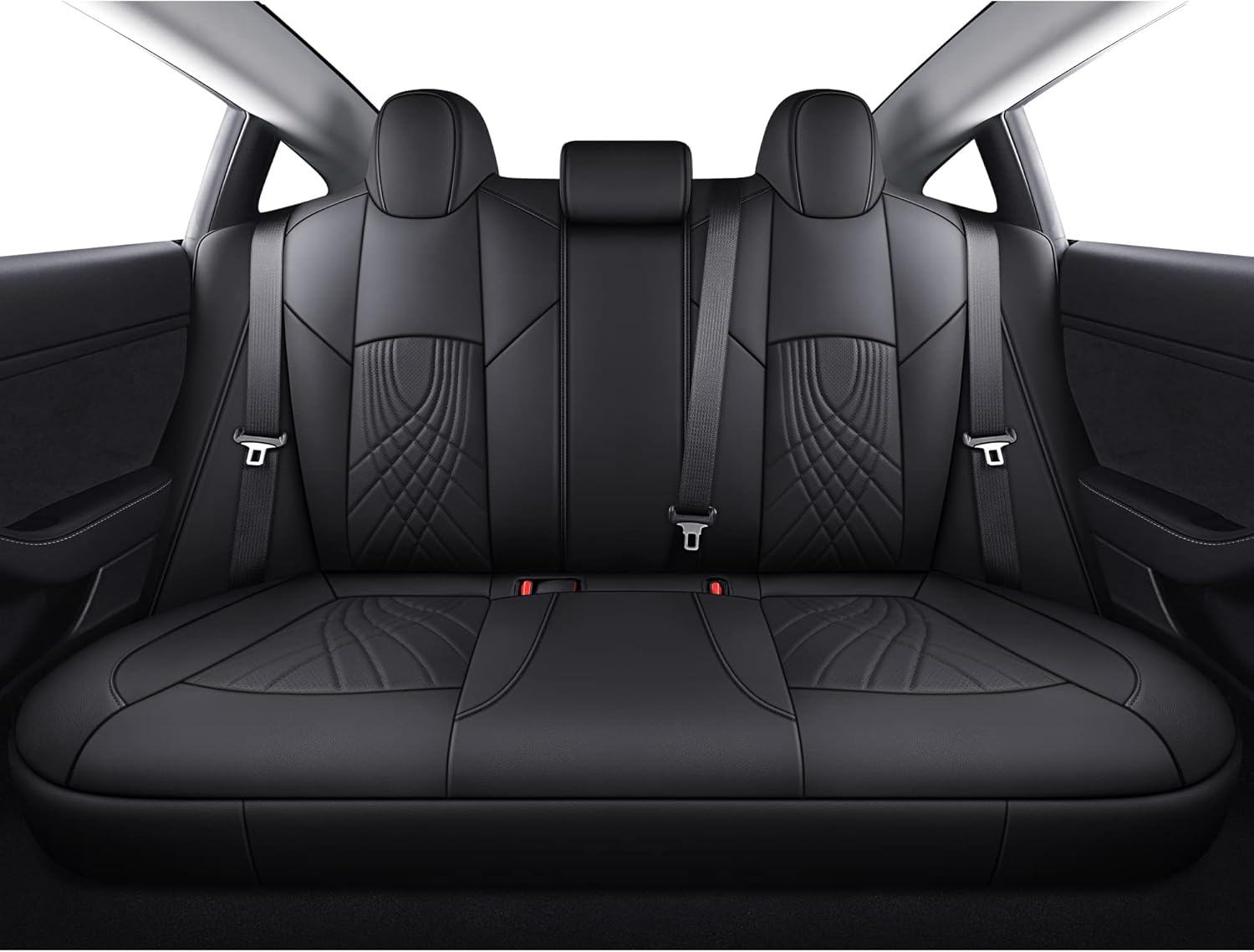 Tesla Seat Covers Full Set Water Proof Faux Leather Black Red M9930