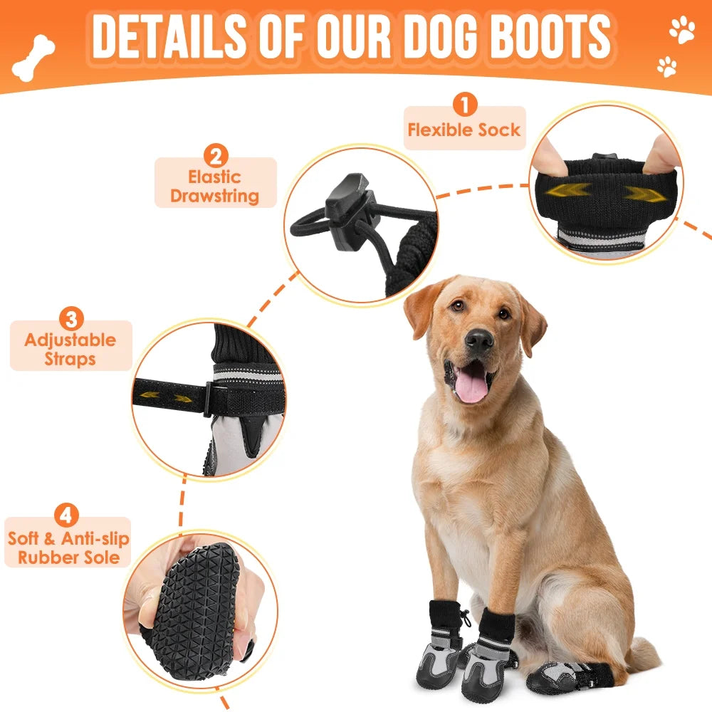 Waterproof Fleece Lined Dog Boots with Reflective Straps K566