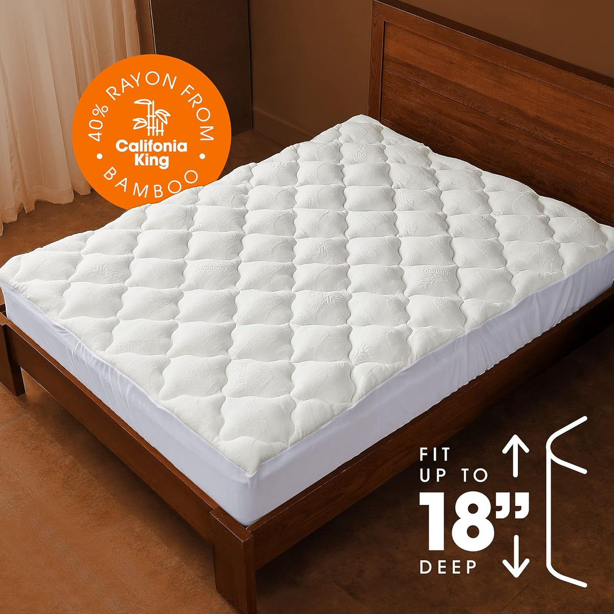 California King Plush Bamboo Fitted Mattress Topper Protector E287347