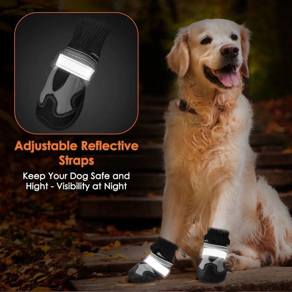 Waterproof Fleece Lined Dog Boots with Reflective Straps K566