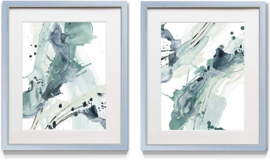 2 Piece Framed Artwork Set, Silver Frame, White Mat, Plexiglass, 16 in W X 20 in H O365