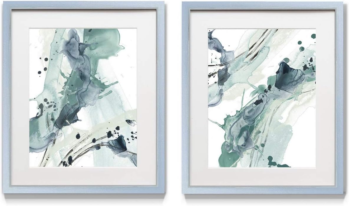 2 Piece Framed Artwork Set, Silver Frame, White Mat, Plexiglass, 16 in W X 20 in H O365