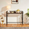 39.4" Console Table with 2 Outlet and 2 USB Ports, Industrial Style Sofa Table, Brown V81630