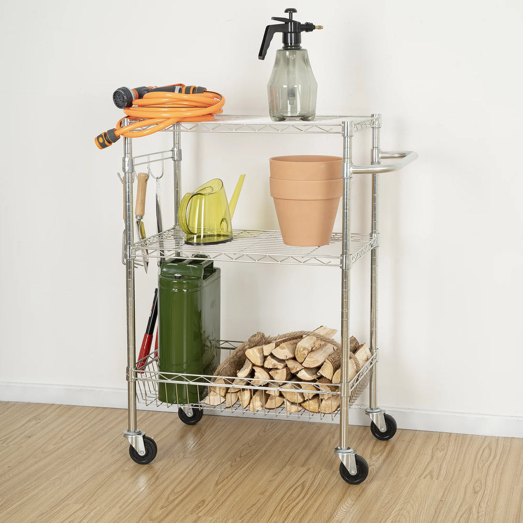 3-Tier Chrome Rolling Cart Q895663