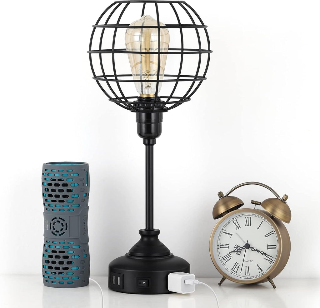Industrial Table Lamp with USB Ports and Outlets T561434