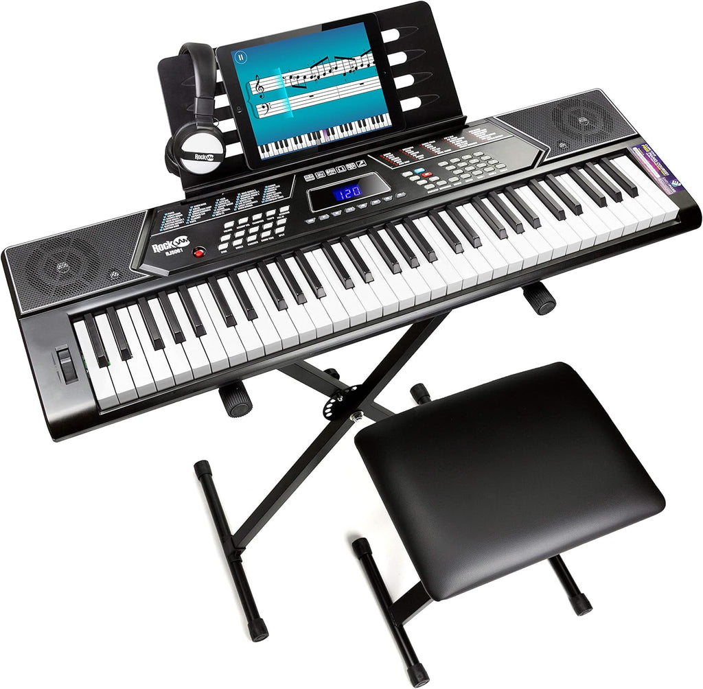 61 Key Keyboard Piano With Pitch Bend Kit, Keyboard Stand, Piano Bench, Headphones X73820