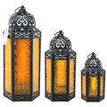 Set of 3 Amber Glass Candle Lanterns X49208