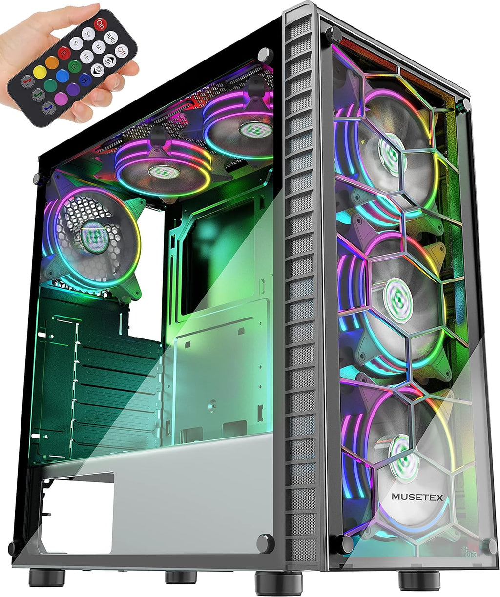 White 6pcs 120mm ARGB Fans ATX Mid-Tower PC Gaming Case with 2 Tempered Glass Panels V892415