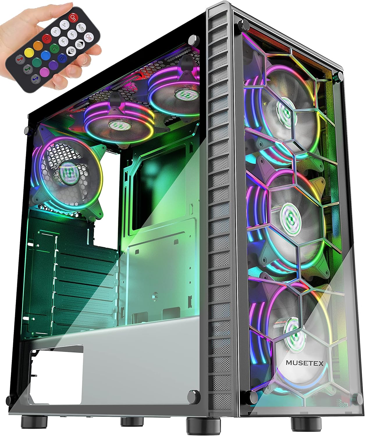 White 6pcs 120mm ARGB Fans ATX Mid-Tower PC Gaming Case with 2 Tempered Glass Panels V892415