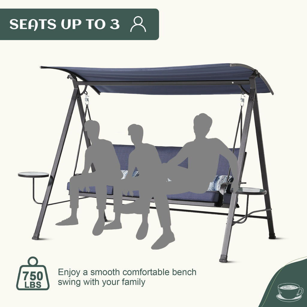 Blue Steel 3-seater Porch Swing with Canopy E414652