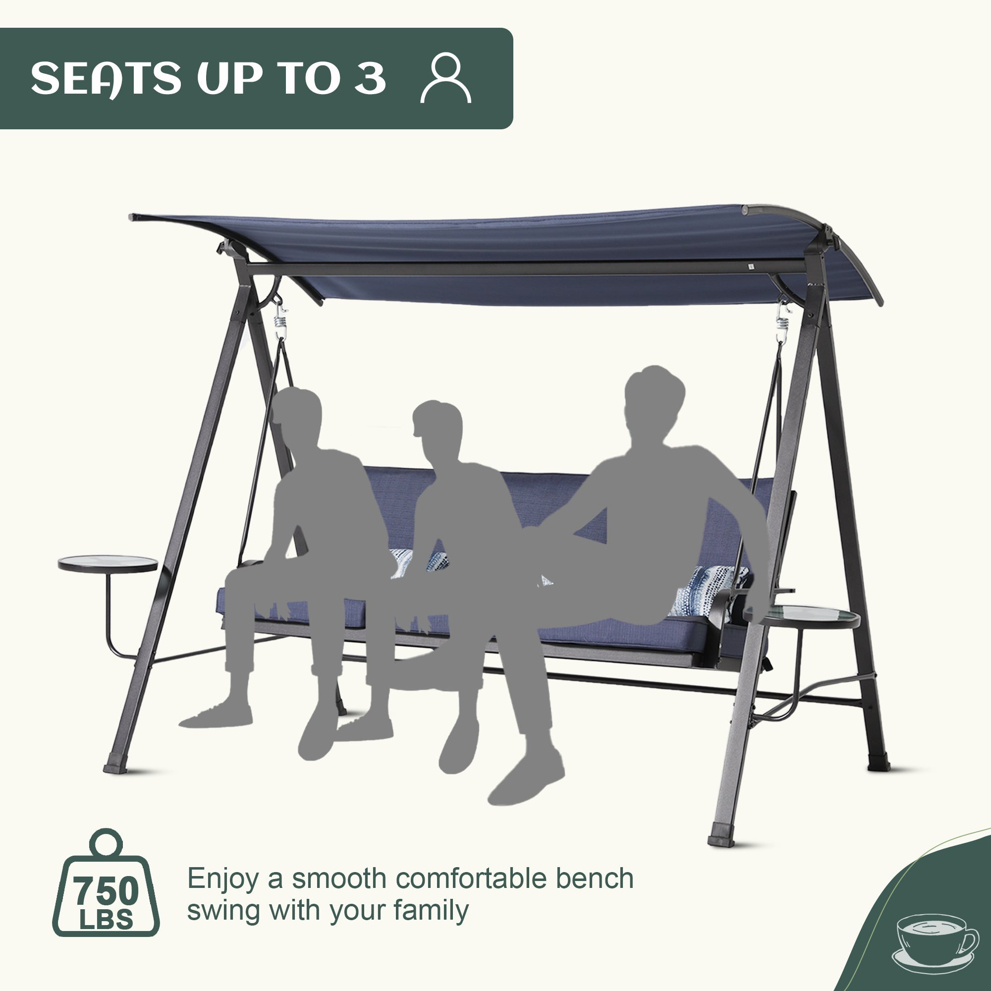 Blue Steel 3-seater Porch Swing with Canopy E414652