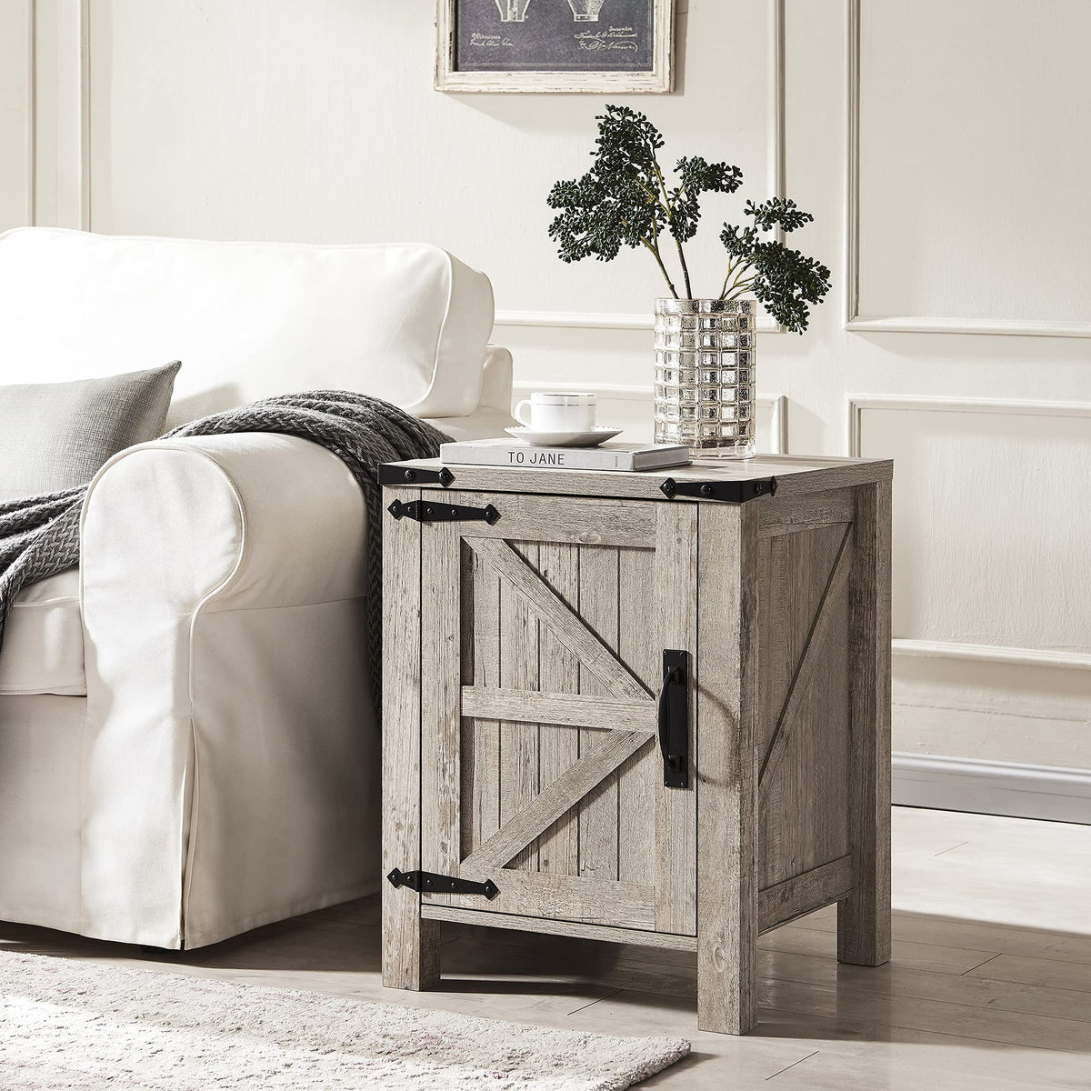 Farmhouse Square End Side Table with Charging Station S7676