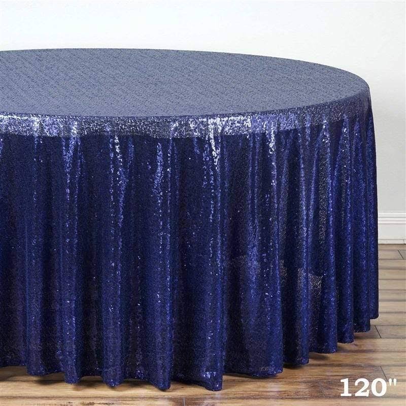 120 inch Sequin Round Tablecloth, Blue T7633
