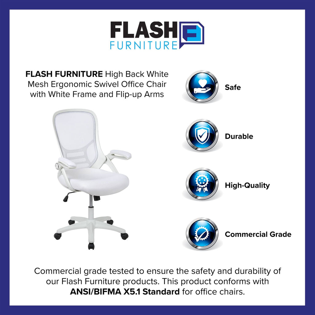 White High Back Mesh Ergonomic Swivel Office Chair with Flip Up Arms U110