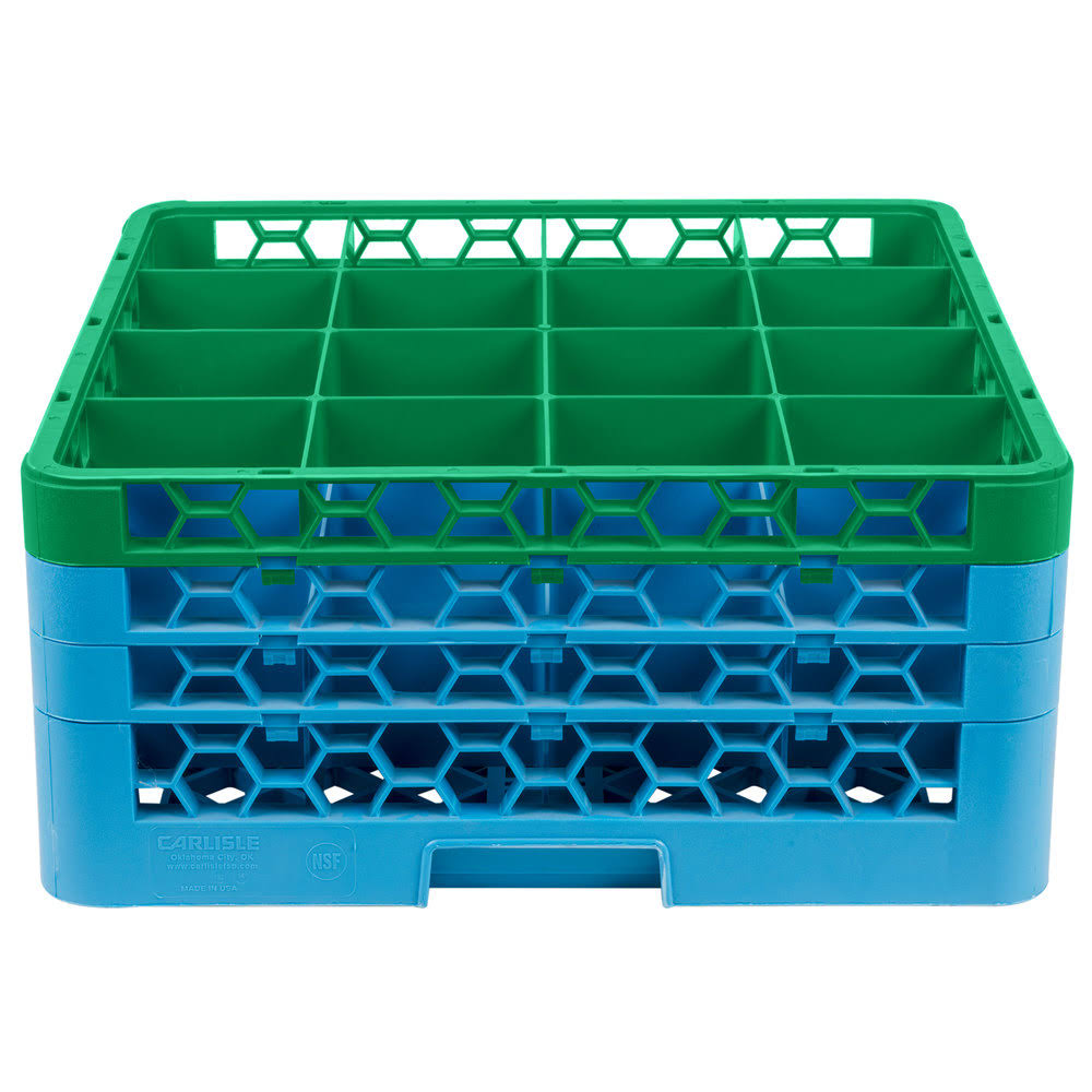 16 Compartment Green Color-Coded Glass Rack with 3 Extenders V5440
