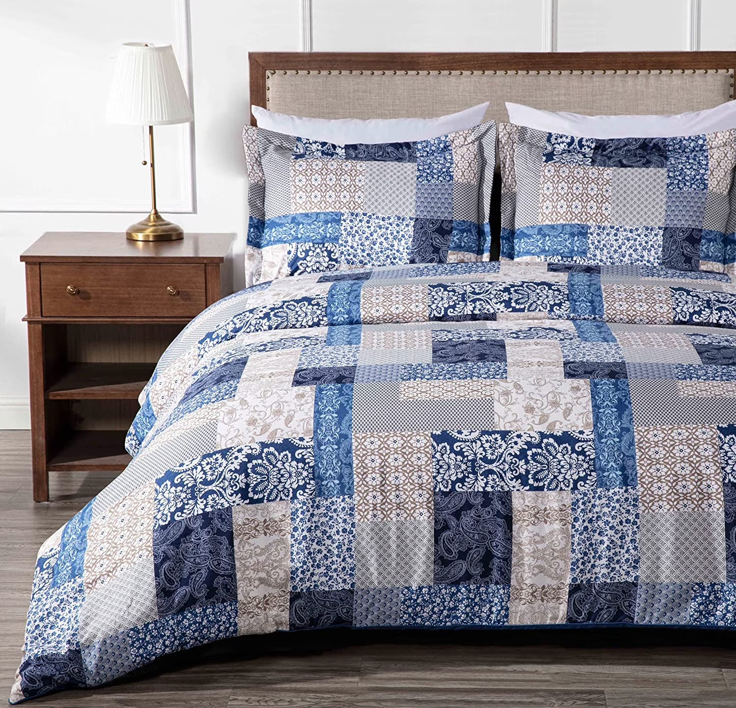 Navy Blue 3-Piece Printed Comforter Set Z9435