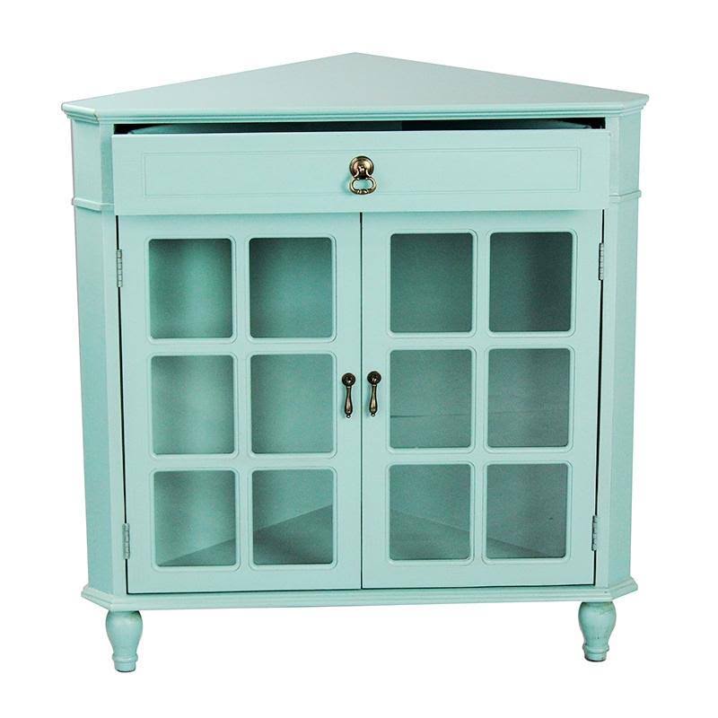 Black Wood Corner Cabinet with Drawer and 2 Doors T9332