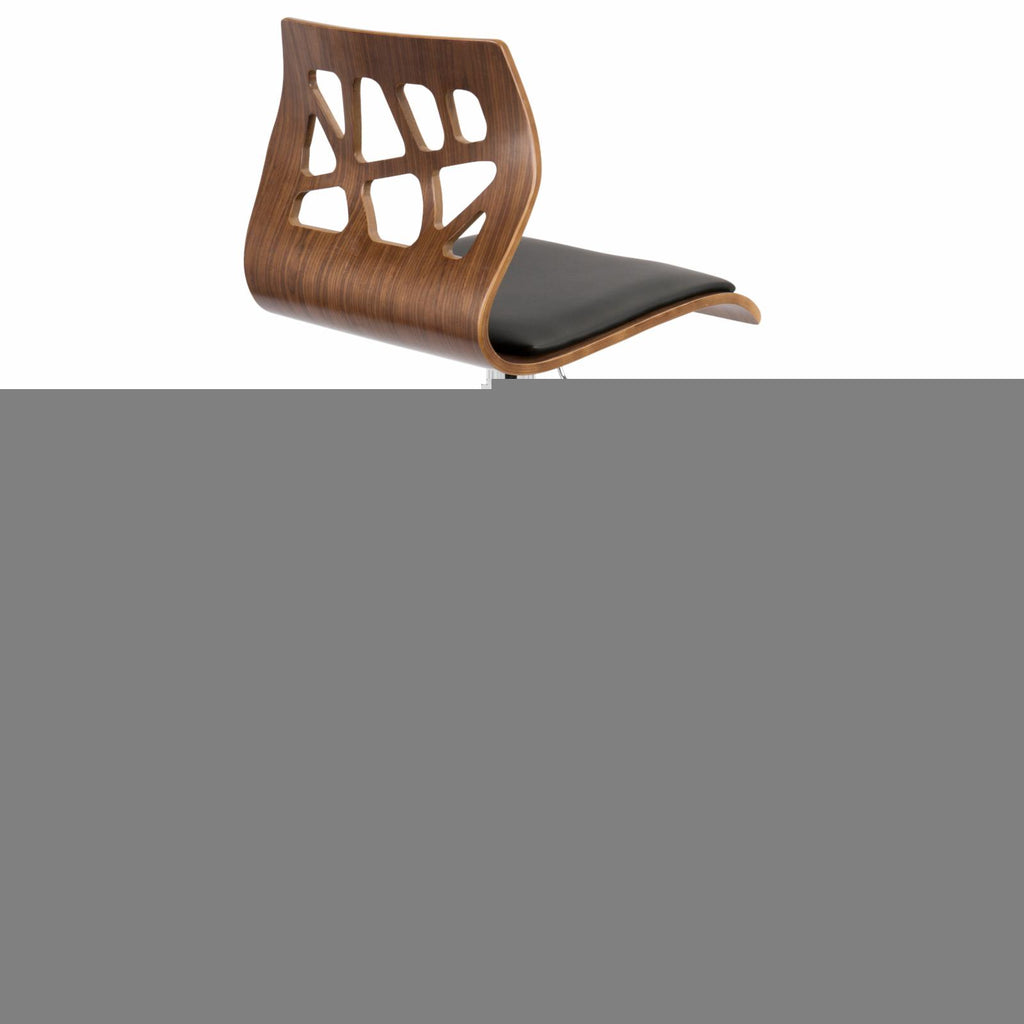 Set Of 2 Swivel Barstool In Chrome, Walnut Wood And Black Faux Leather S34976