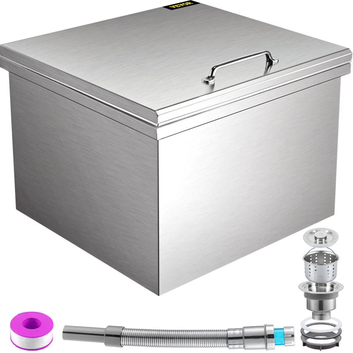 Drop In Ice Bin Chest Cooler with Cover 28x20 Inch Stainless Steel K9199