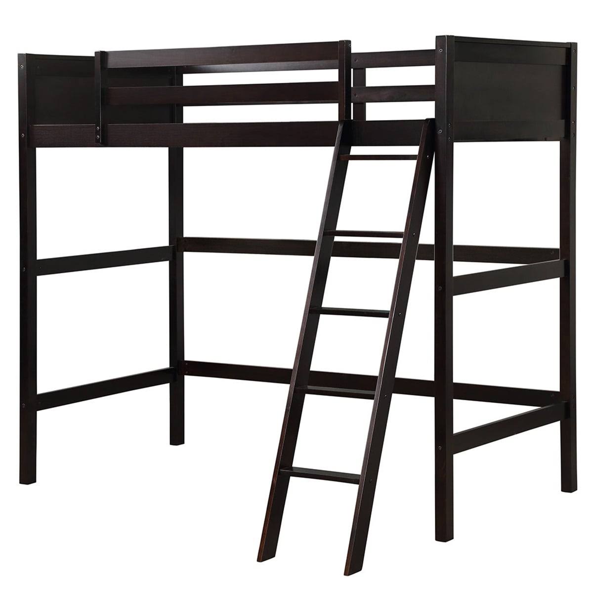 Grey Solid Wood Loft Bed with Angled Ladder K415