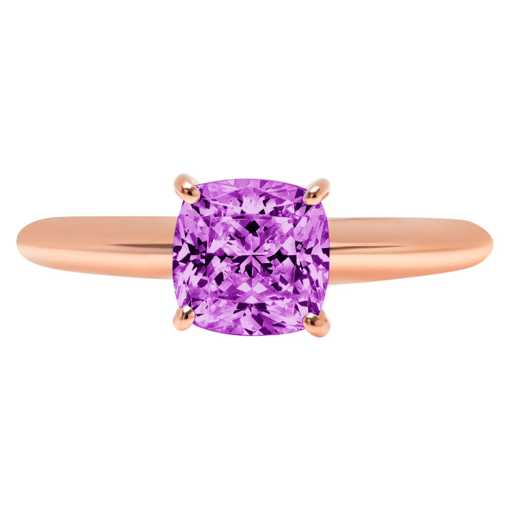 Cushion Cut Simulated Alexandrite 18k Rose Gold Ring Size 3.75 U32374