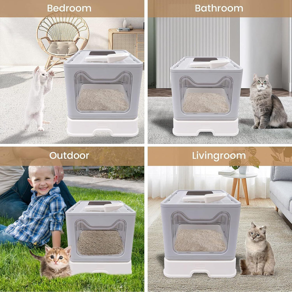 16.14" Foldable Enclosed Cat Litter Box with Lid E188710