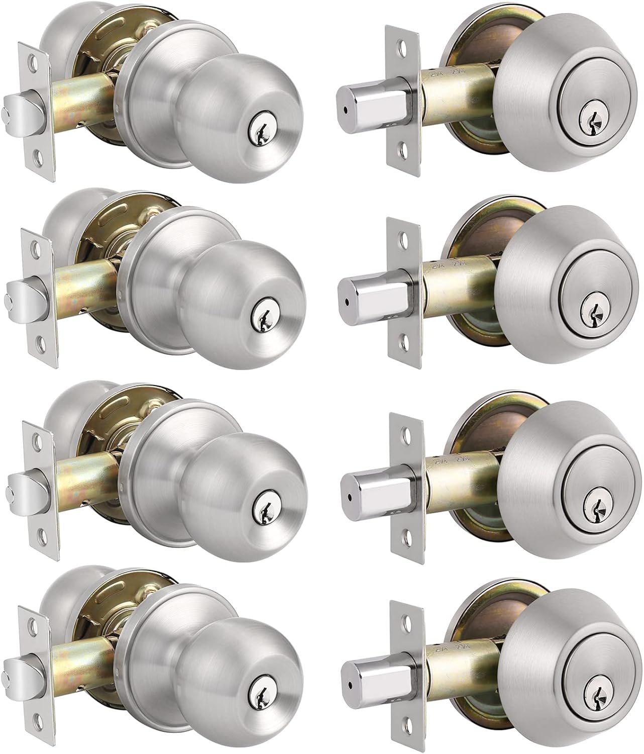 Entry Door Knobs with Single Cylinder Deadbolt, Satin Nickel Finish, Pack of 2 Q76791