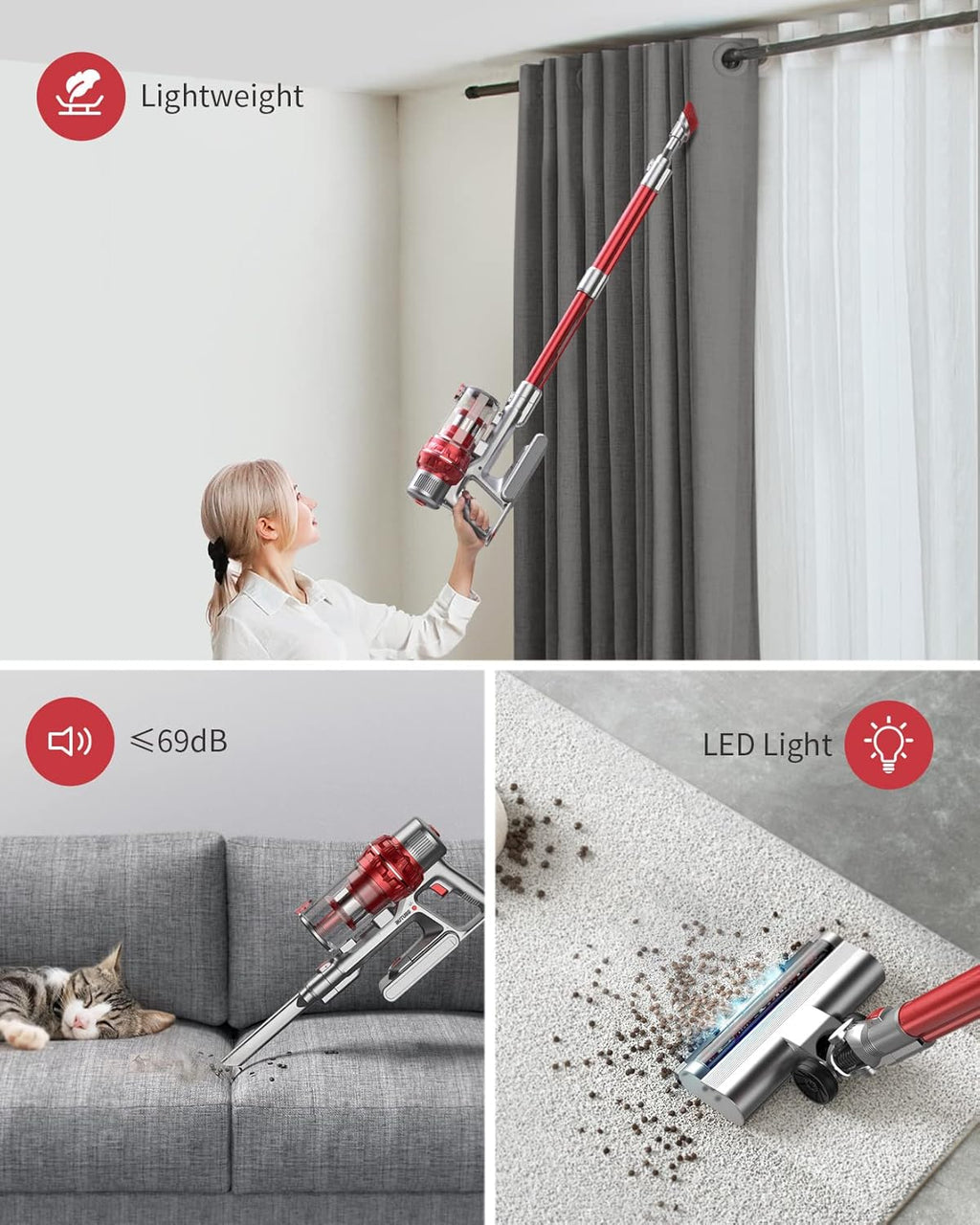 Cordless Stick Vacuum Cleaner with 380W 30KPa, 35min Runtime, Detachable Battery Z8529
