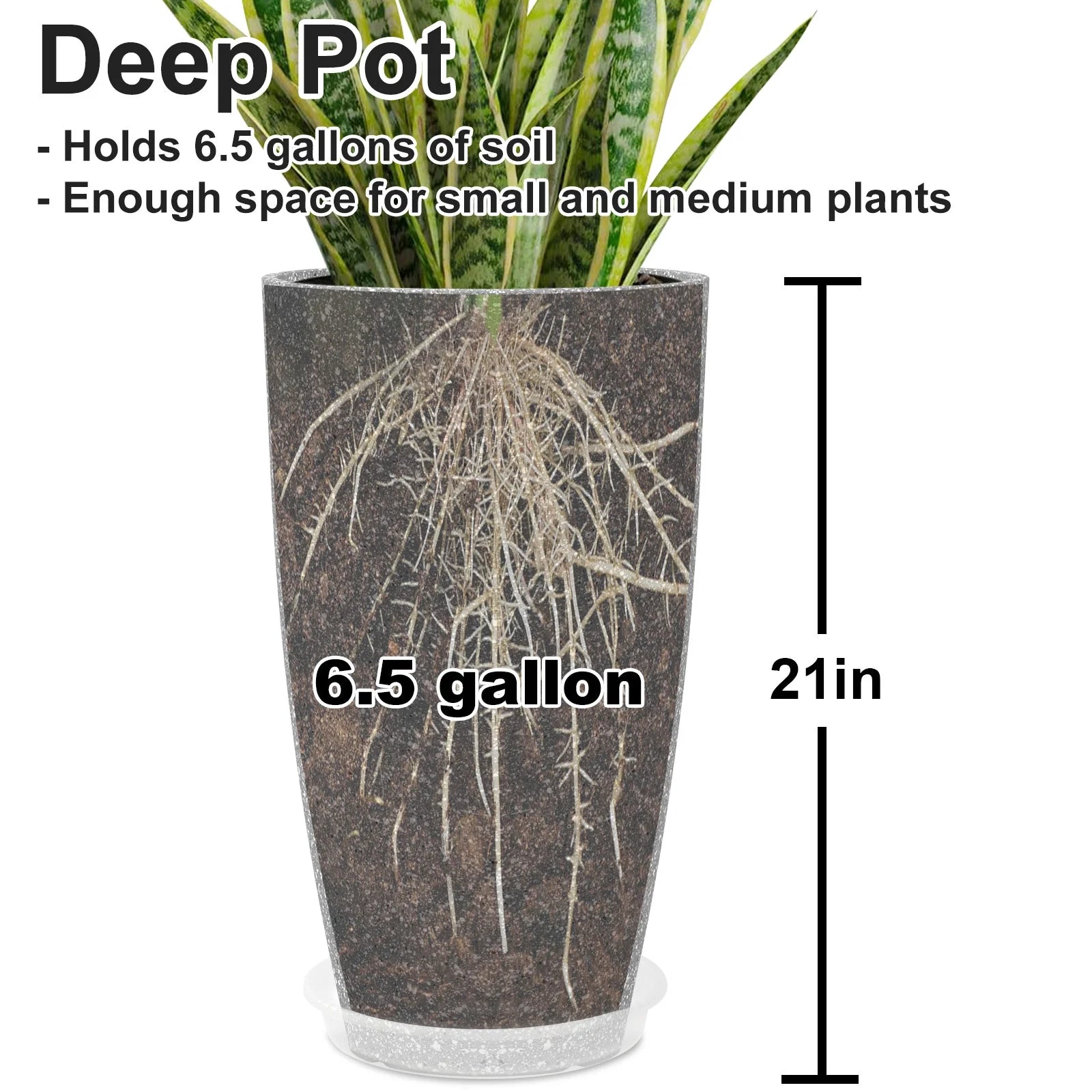2 Pack 21in Tall Round Resin Planter, Gray T1621
