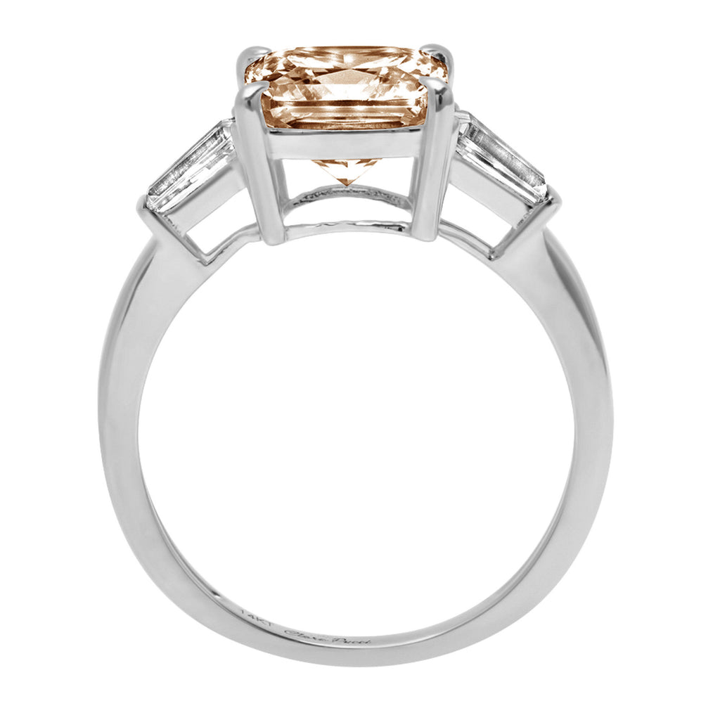 3ct Asscher Cut Champagne Simulated Diamond 18k White Gold 3 Stone Ring C858