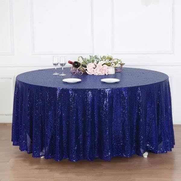 120 inch Sequin Round Tablecloth, Blue T7633