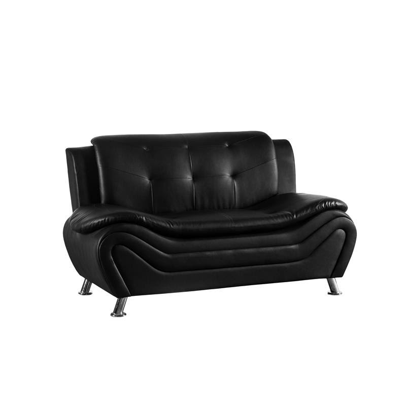 Black Faux Leather Loveseat S581